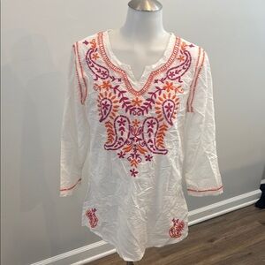 OVS Small Embroidered White Tunic with Pink and Orange Accents